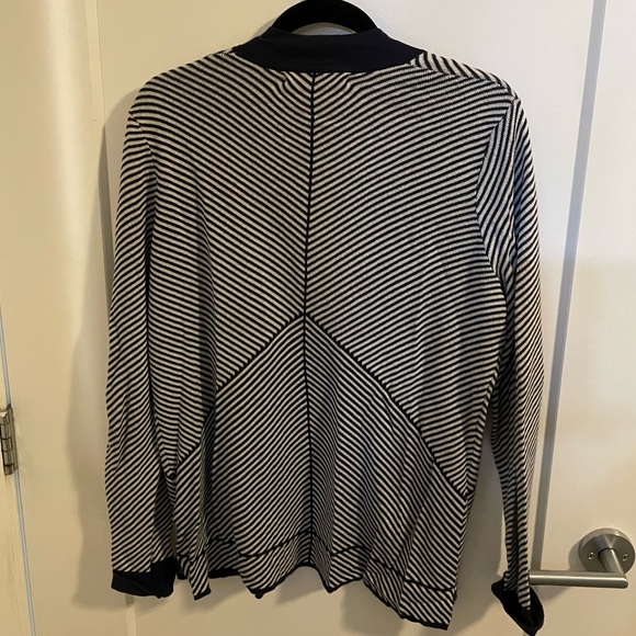 Foxcroft Open Knit Cardigan Stripe Women’s Sweater Large Gray Black Lightweight - Picture 5 of 5